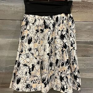 Carole Little linen (55) blend a line floral skirt with fold down waist band S